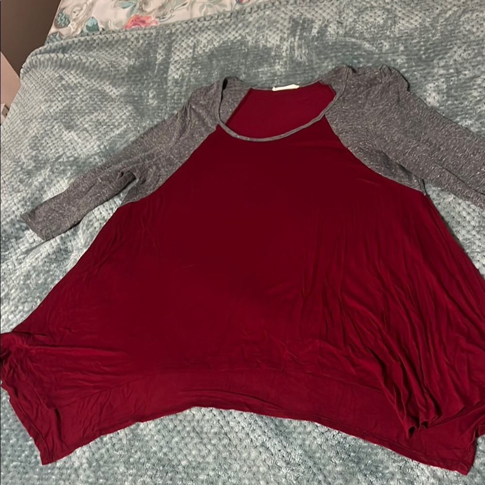 Women's Burgundy and Gray Top
